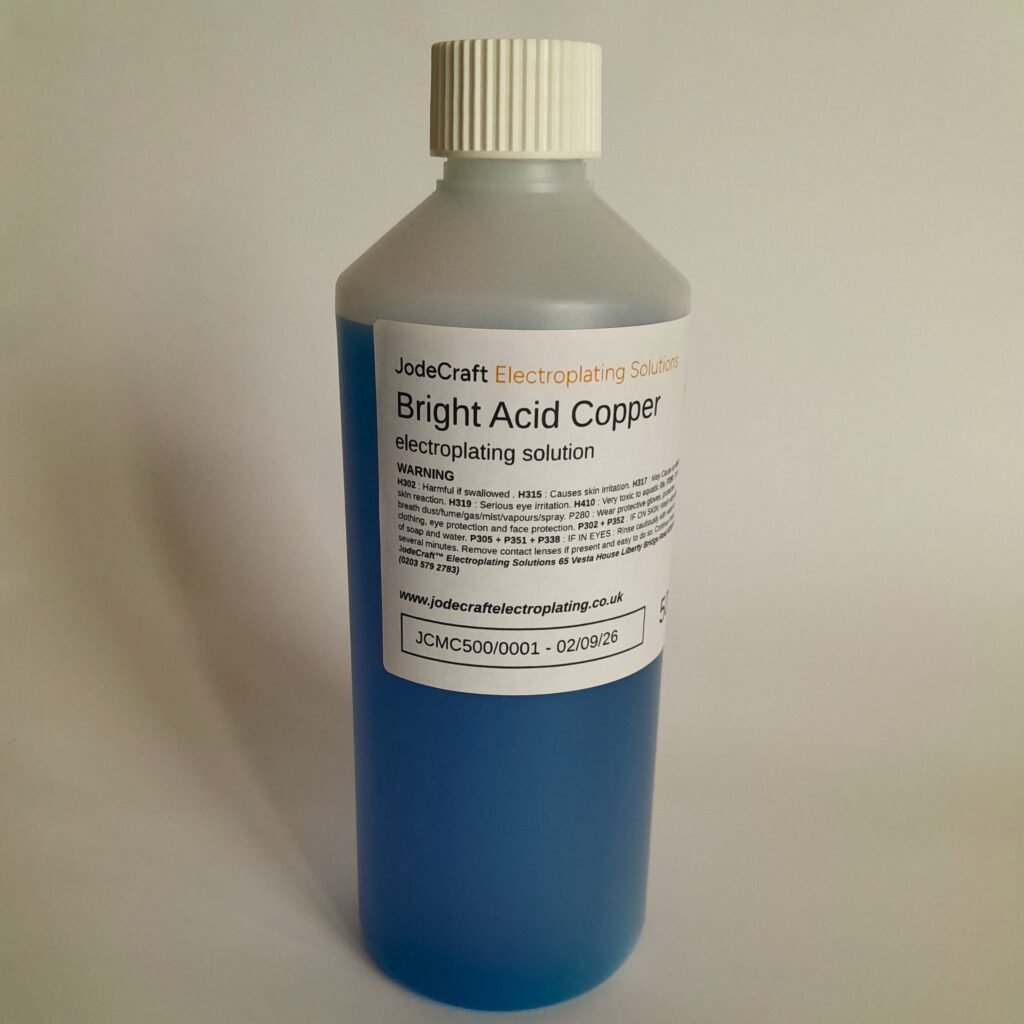 A single bottle containing blue bright acid copper plating solution